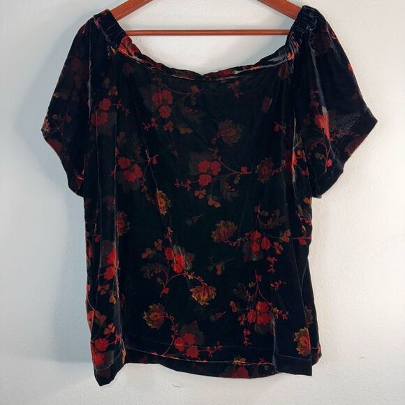 Loft Womens Black Floral Velvet Off the Shoulder Top Large NWT Fairy Grunge Chic - Picture 3 of 10